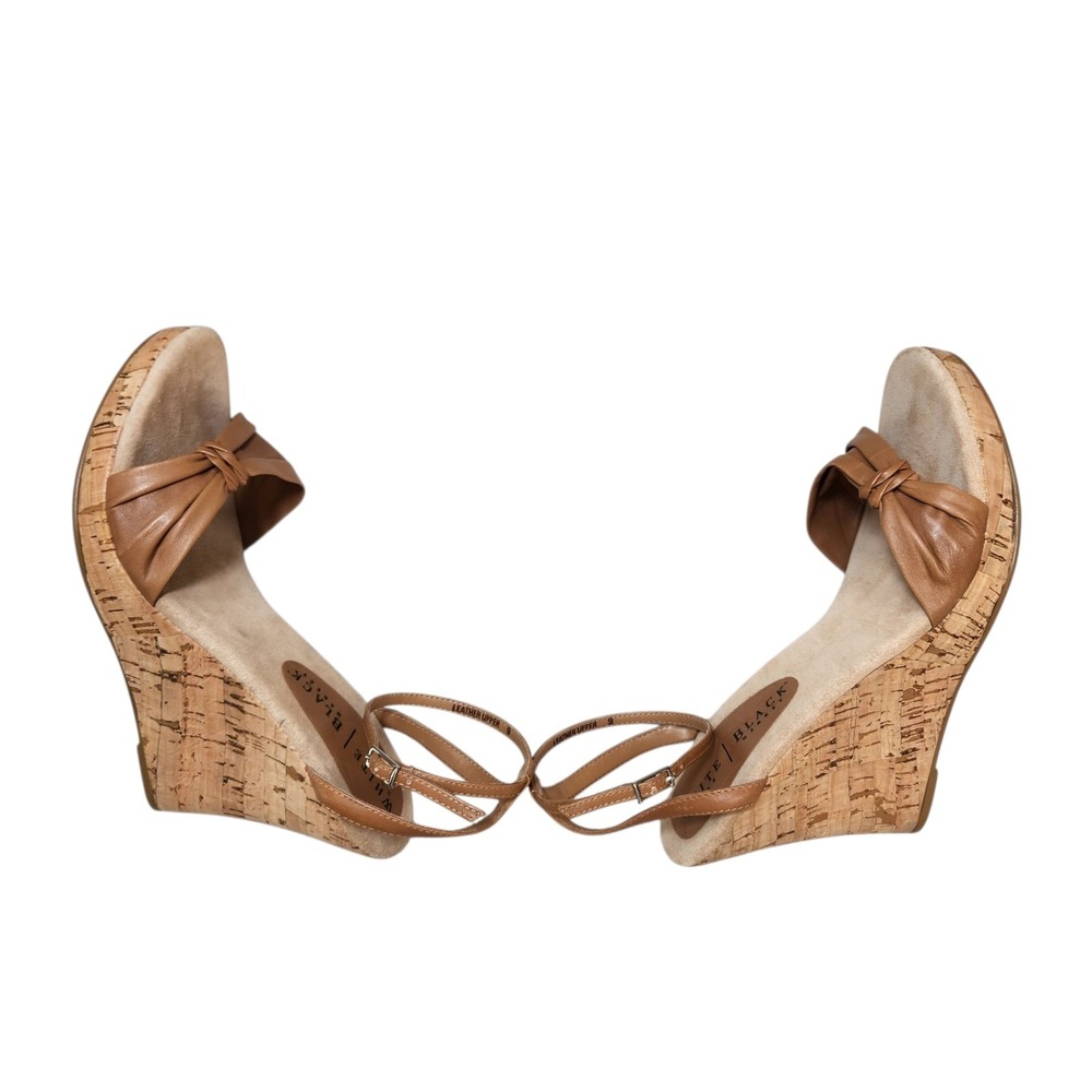 WHBM Size 9 Leather Ankle Strap Cork Wedges 4.5 Inch Heel Tan Nude Comfort Boho - Picture 6 of 11